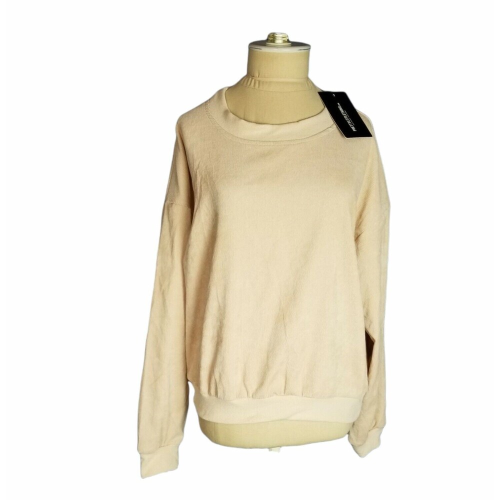 Pretty Little Thing women's beige long sleeve corduroy pullover, NWT size 6
